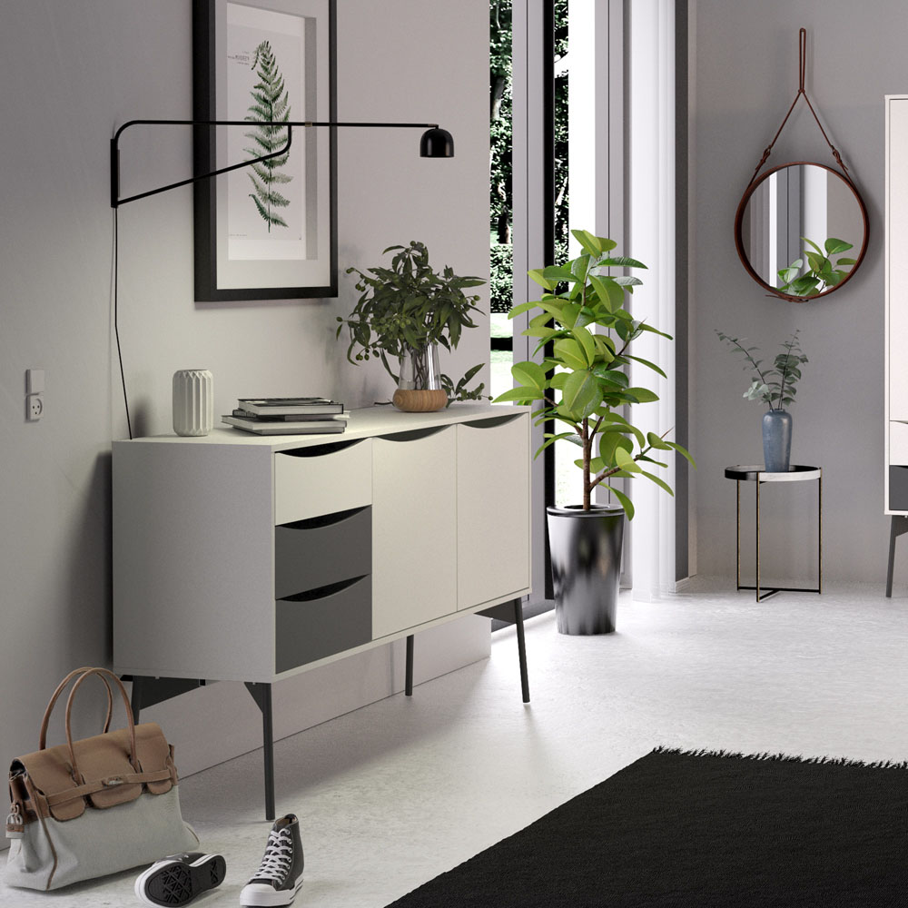 Florence Fur 2 Door 3 Drawer White and Grey Sideboard Image 6