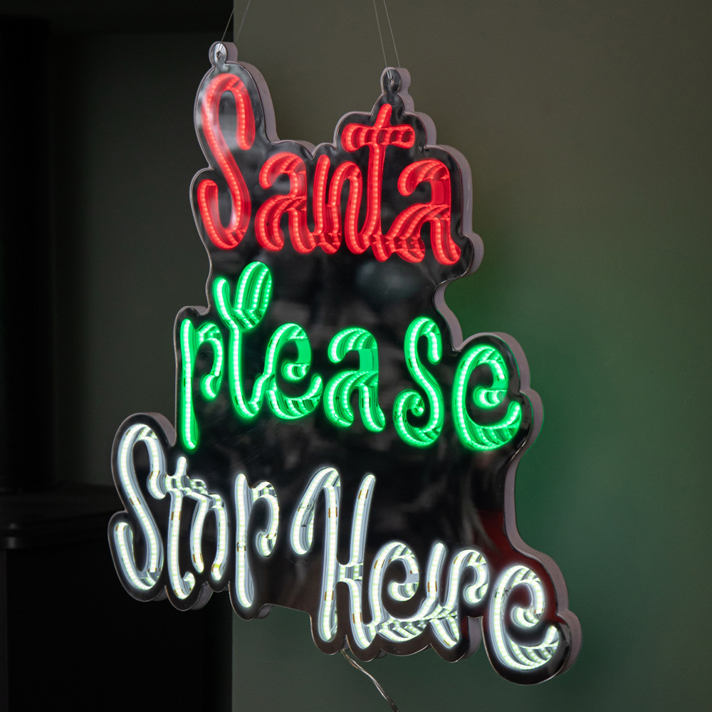 Samuel Alexander Multicolour LED Light Up Santa Stop Here Christmas Infinity Mirror Sign 40cm Image 5