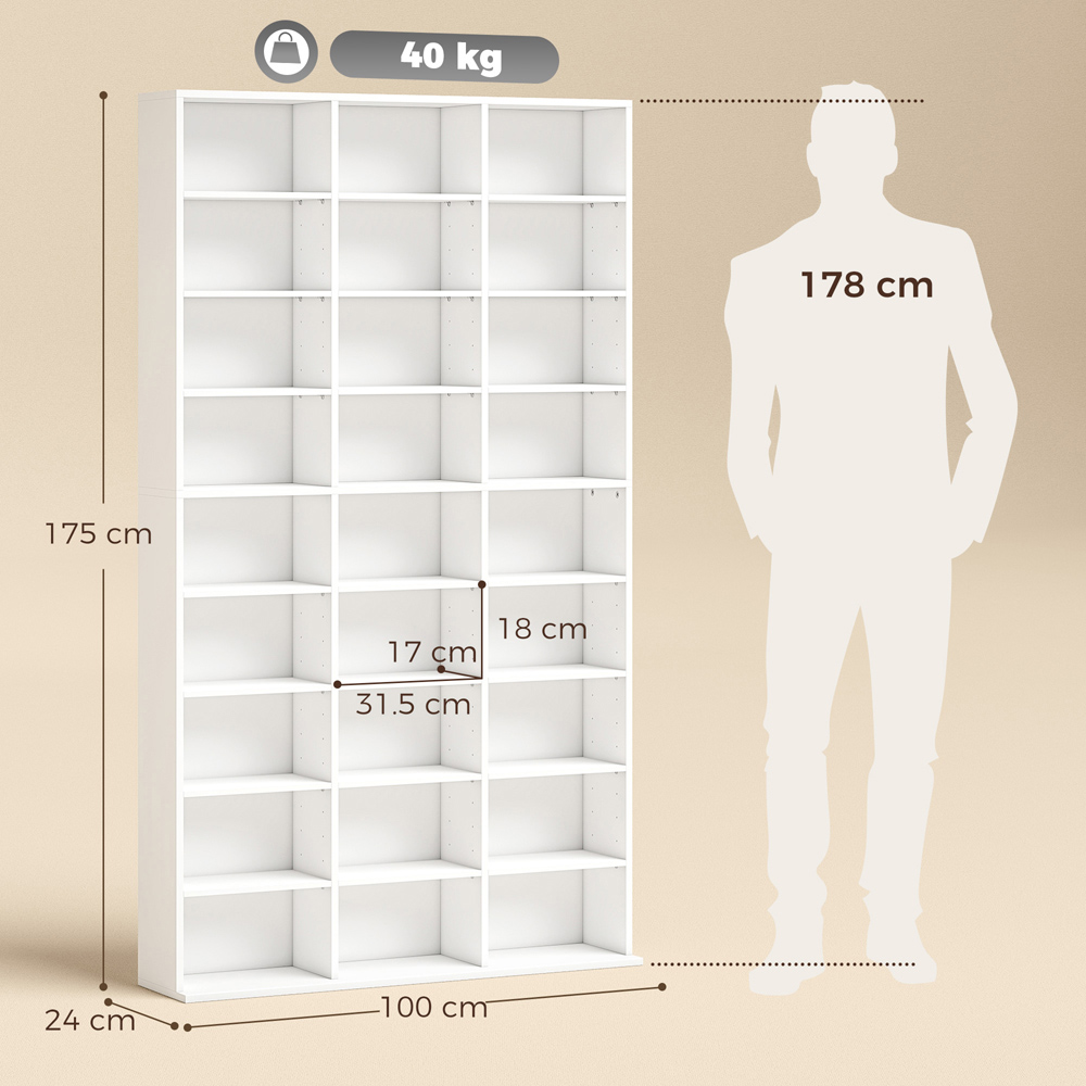 HOMCOM 27 Shelf White DVD Storage Unit Image 9