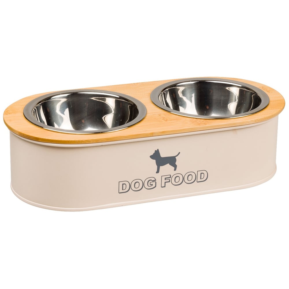 House of Paws Raised Cream Dual Bowl Dog Feeder Image 1