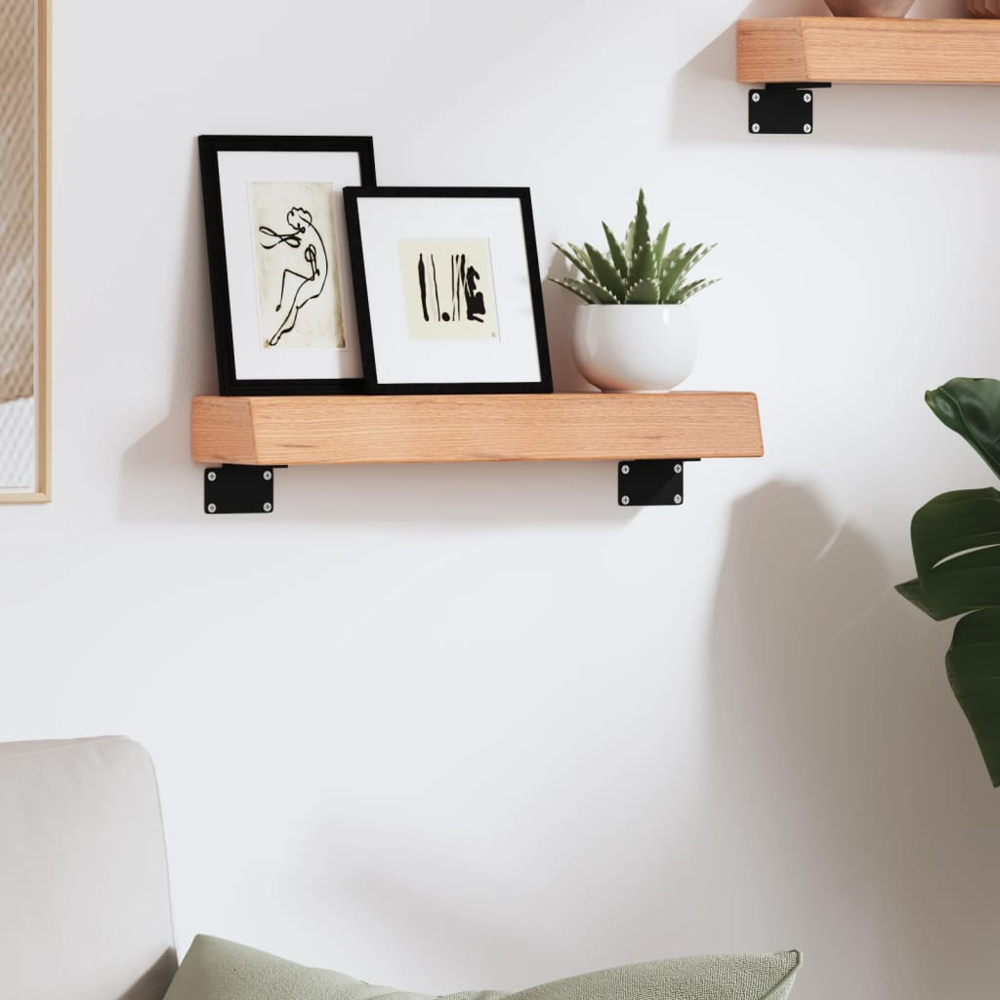 vidaXL 40cm Light Brown Treated Solid Oak Wood Floating Wall Shelf Image 2
