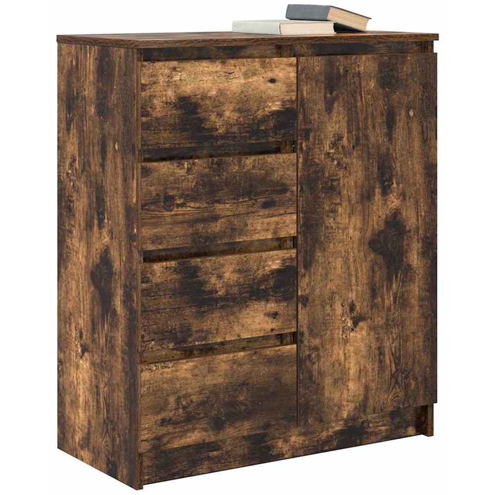 vidaXL Single Door 4 Drawer Smoked Oak Sideboard Image 3