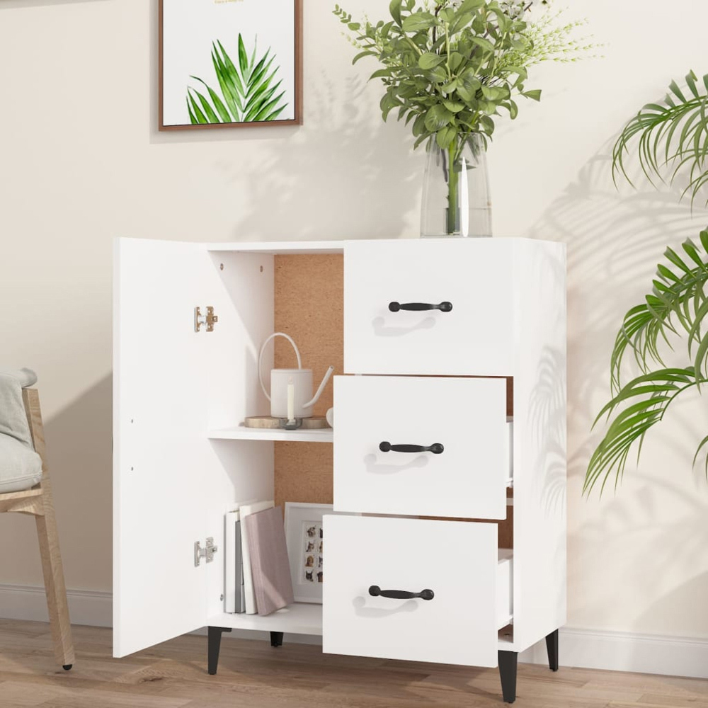 vidaXL Single Door 3 Drawer White Sideboard Image 3