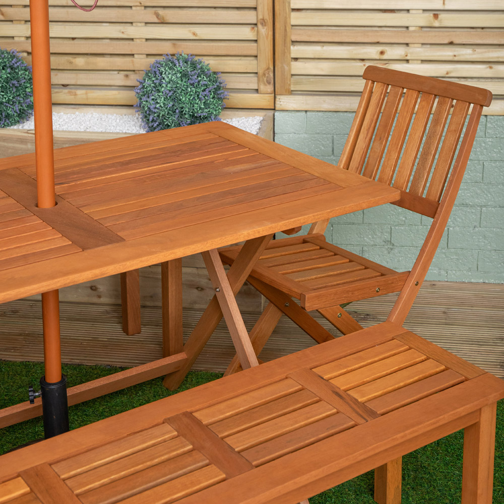 Samuel Alexander 6 Seater Wooden Rectangular Dining Bench Set with Cream Parasol and Base Image 3