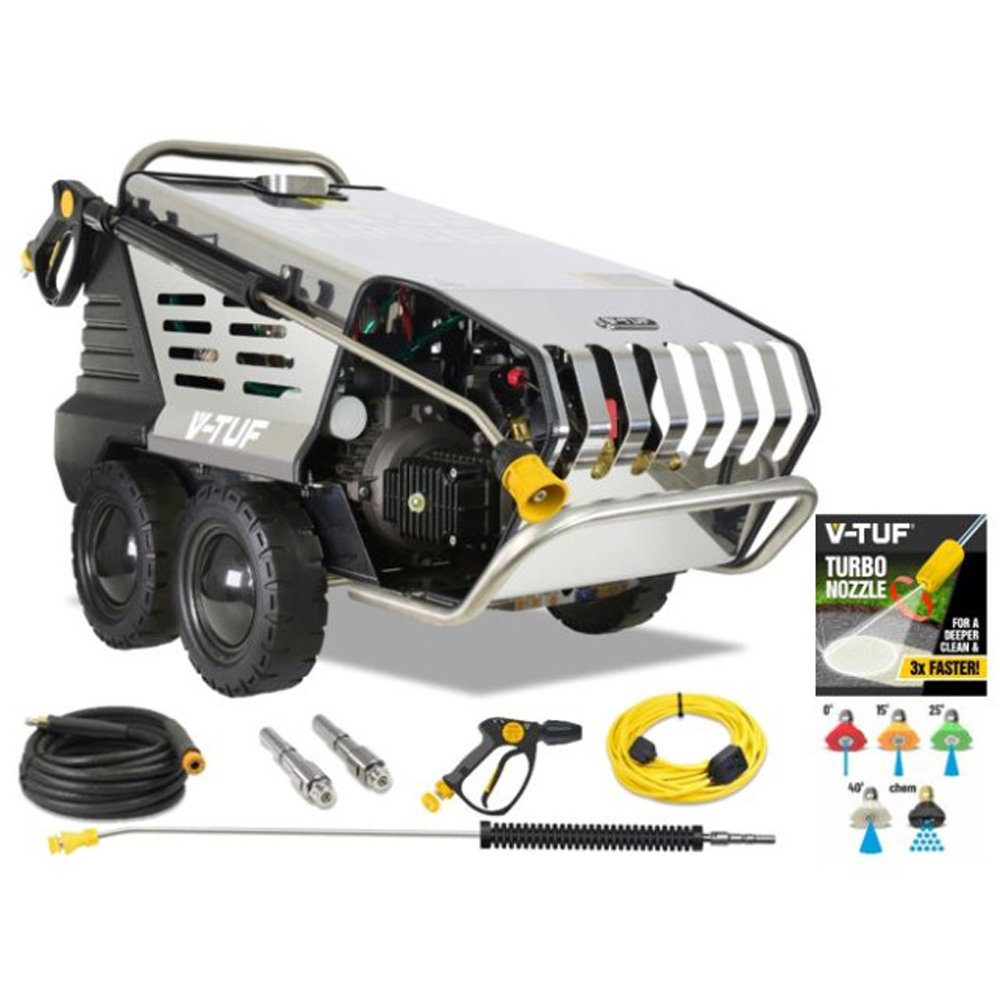 V-TUF RAPID VSC Industrial Mobile Hot Water Pressure Washer 100Bar with Stone Restoration Bundle Image