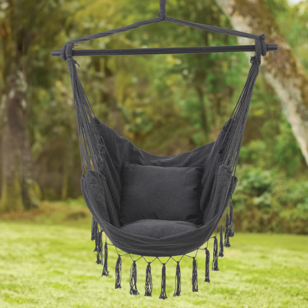 Living and Home Outdoor Dark Grey Hammock with Cushion Image 1