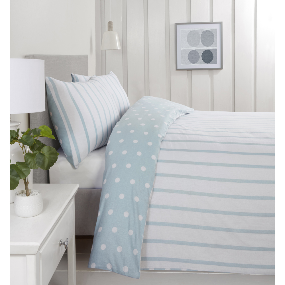 Rapport Home So Soft Spots and Stripes Double Duck Egg Brushed Microfibre Duvet Set Image 3