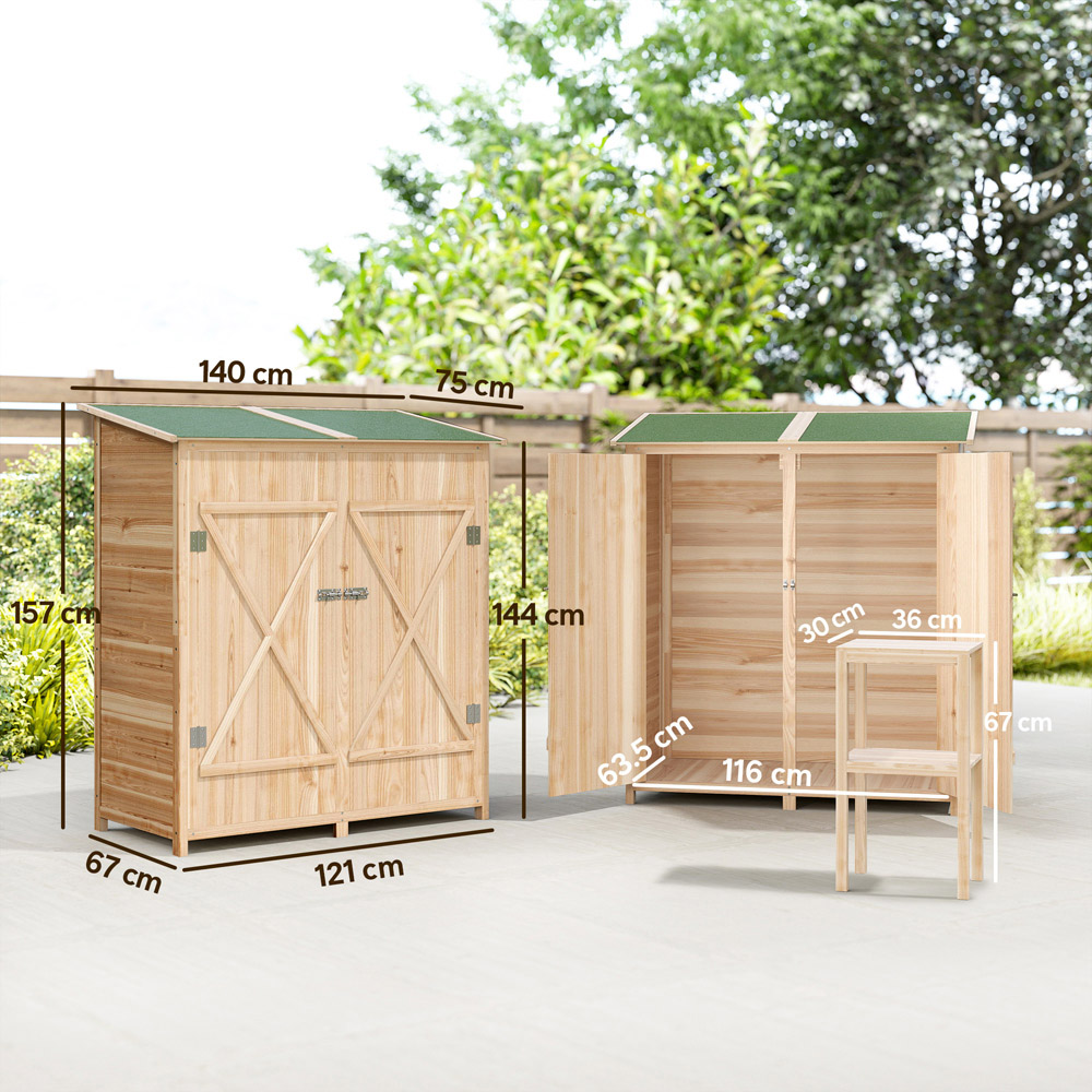 Outsunny 4.7 x 3.9 x 2.1ft Natural Tool Storage Shed with Table Image 9