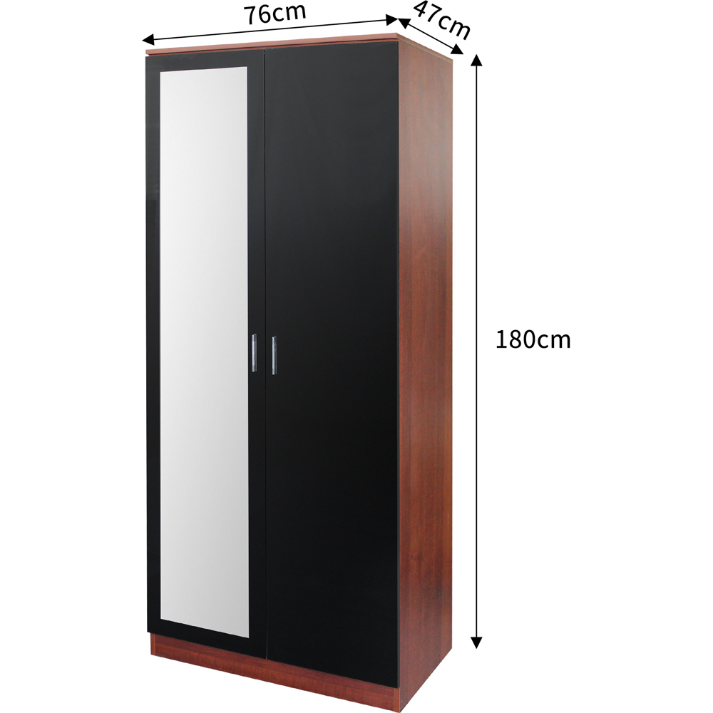 Brooklyn 2 Door Walnut and Black High Gloss Mirrored Wardrobe Image 6