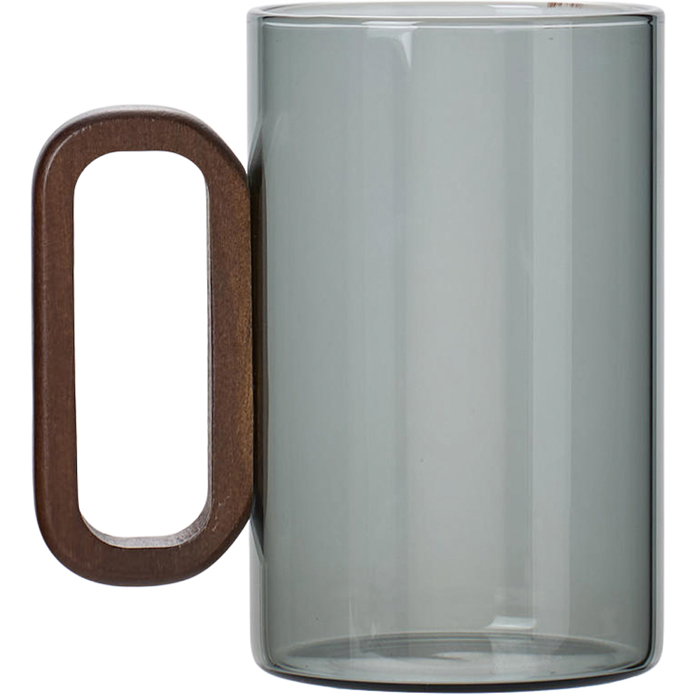 Living and Home 4 Piece Smoked Grey Borosilicate Glass Wooden Handle Mug Set 360ml Image 4