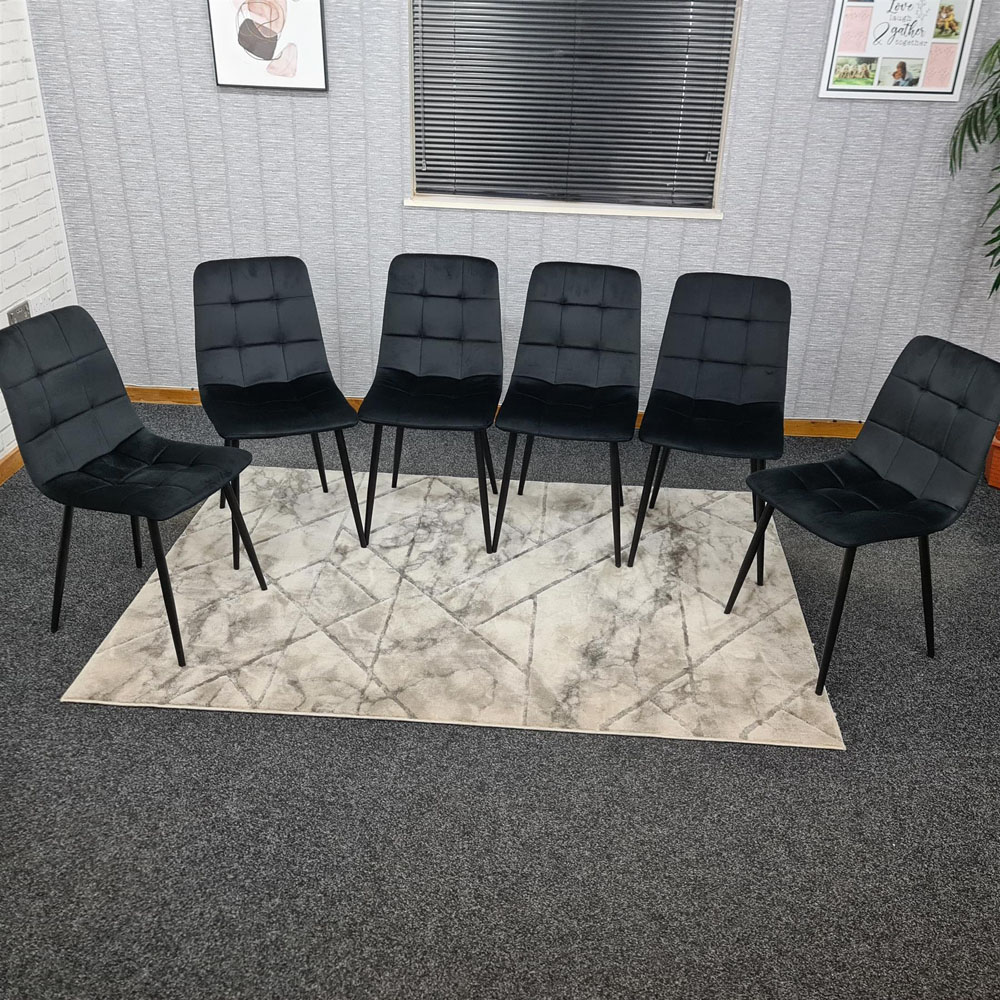Kosy Koala 6 Seater Wooden Effect Velvet Dining Set Black Image 7