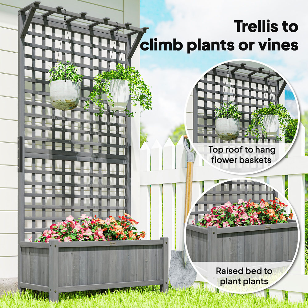 Outsunny Dark Grey Wooden Planter with Trellis 182 x 90 x 45cm Image 7