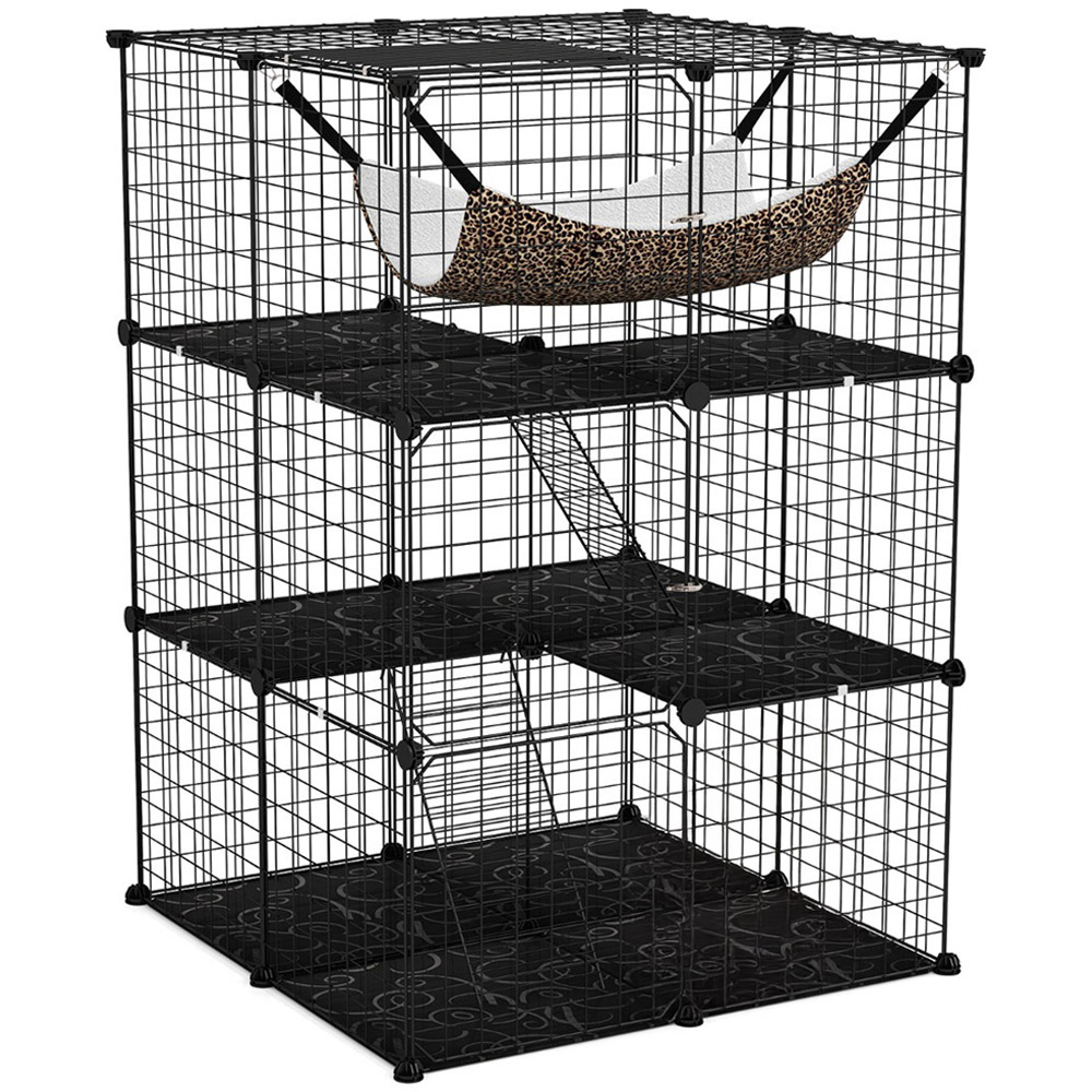 Costway 3 Tier Black Cat Enclosure with Hammock Image 1