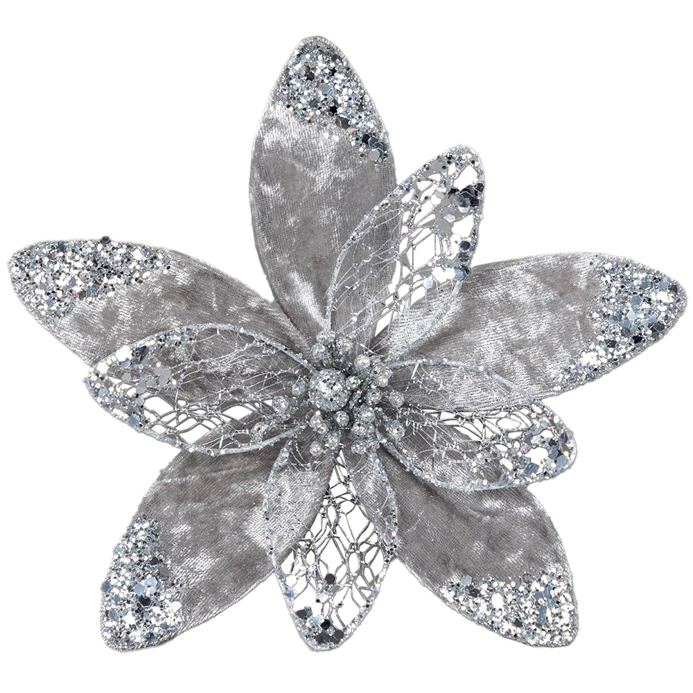 Shatchi Silver Poinsettia Flower 6 Pack Image 1