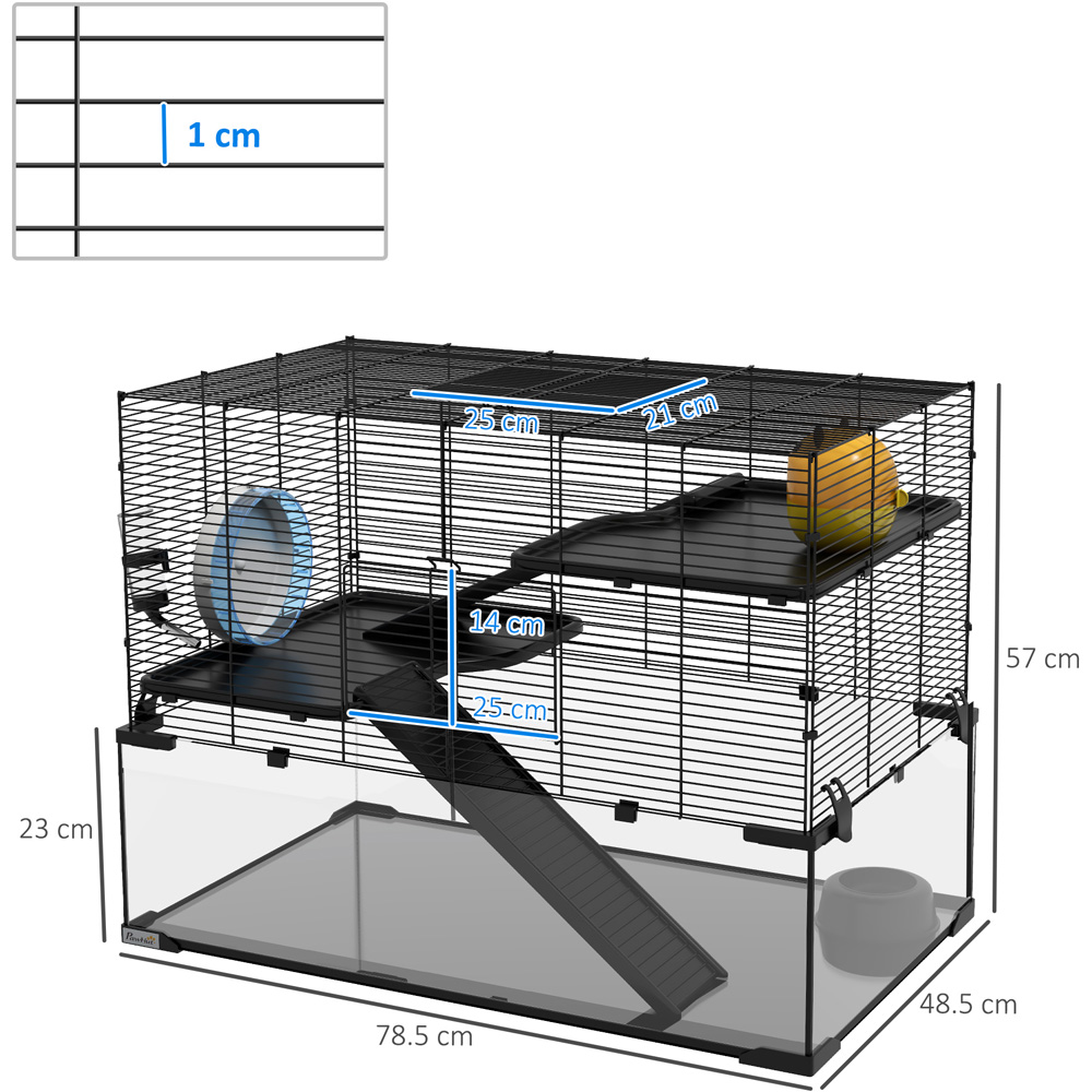 PawHut Black 3 Tier Hamster Cage 57 x 48.5 x 78.5cm Image 7