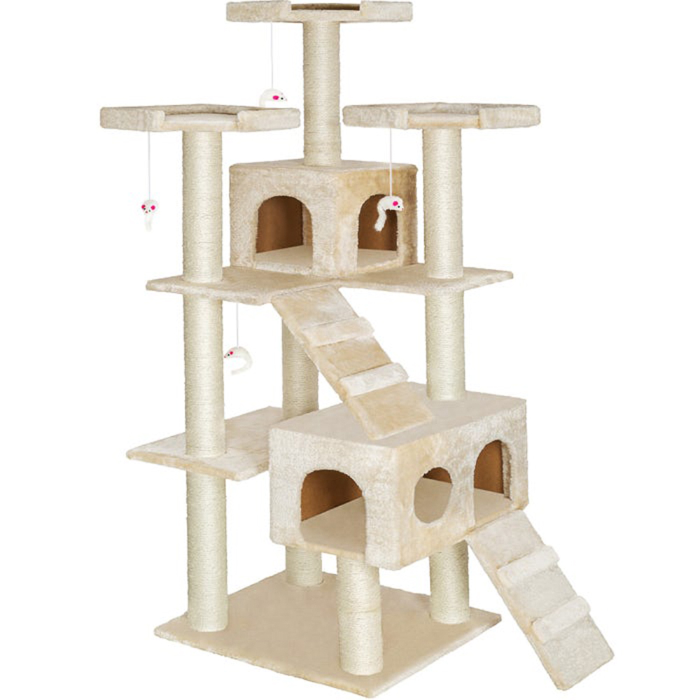 tectake Knuti Beige Cat Tree with Scratching Post 186cm Image 1