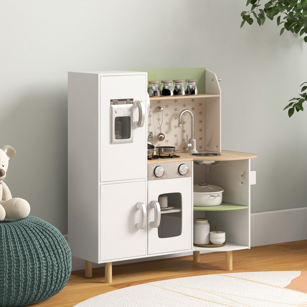 AIYAPLAY Kids White Kitchen Play Set with Phone Ice Maker Stove and Sink Image 2
