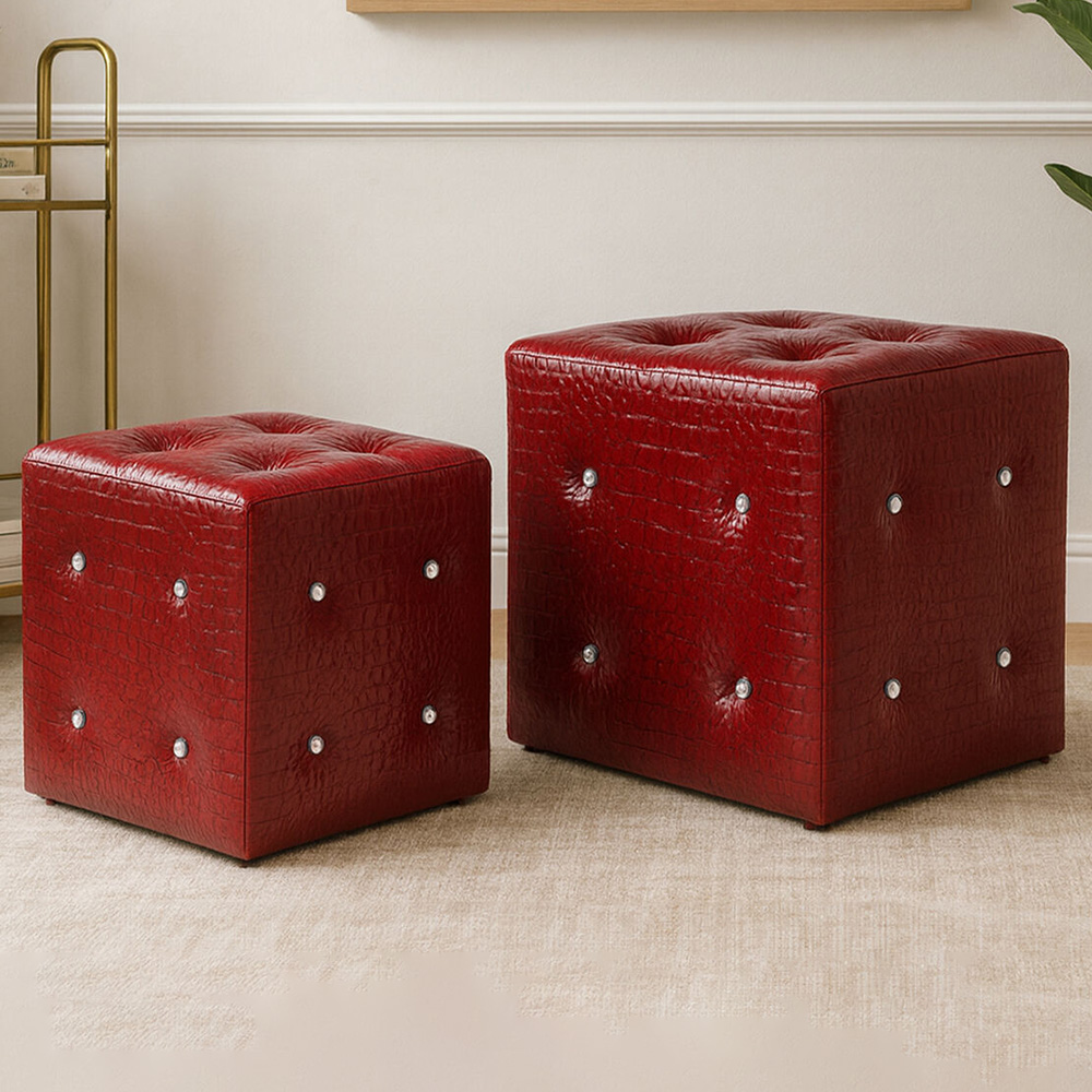 Premier Housewares Carla Crocodile Leather Effect Red Stool Set of 2 Image 1