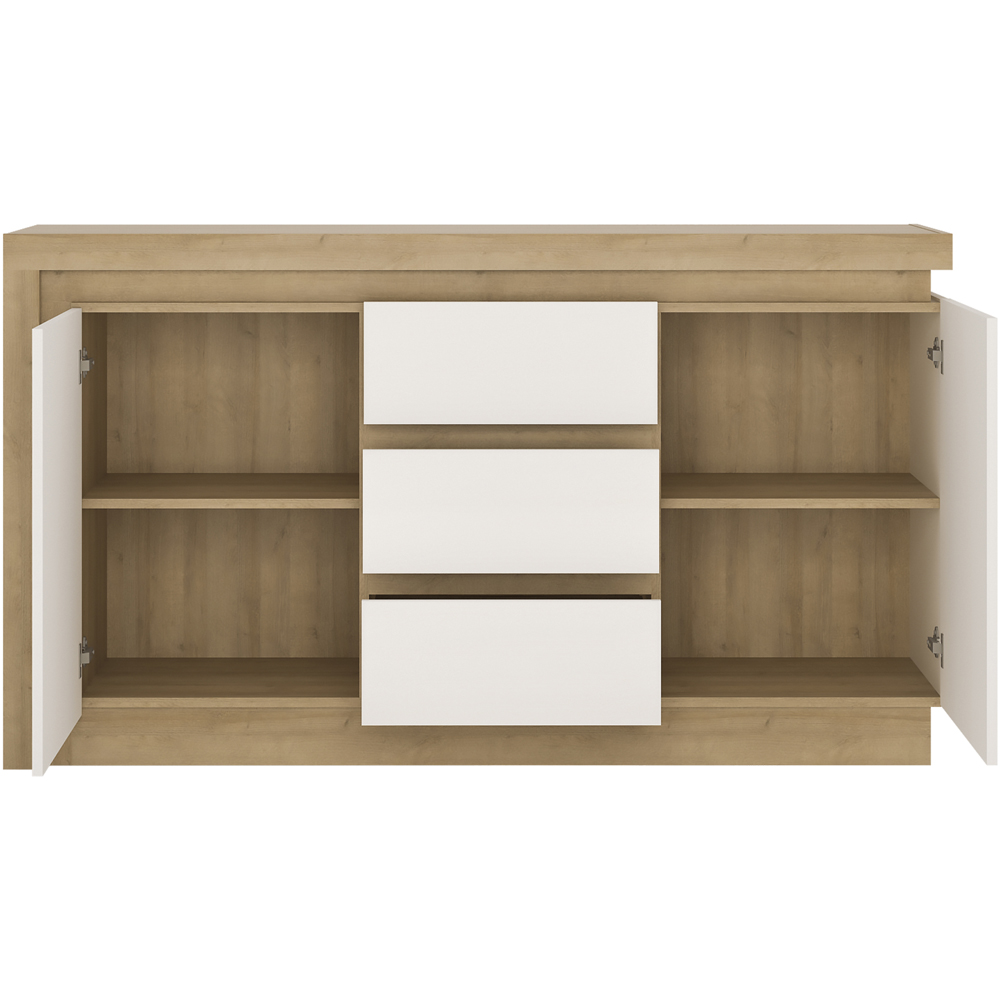 Florence Lyon 2 Door 3 Drawer Riviera Oak and White Sideboard with LED Lighting Image 3