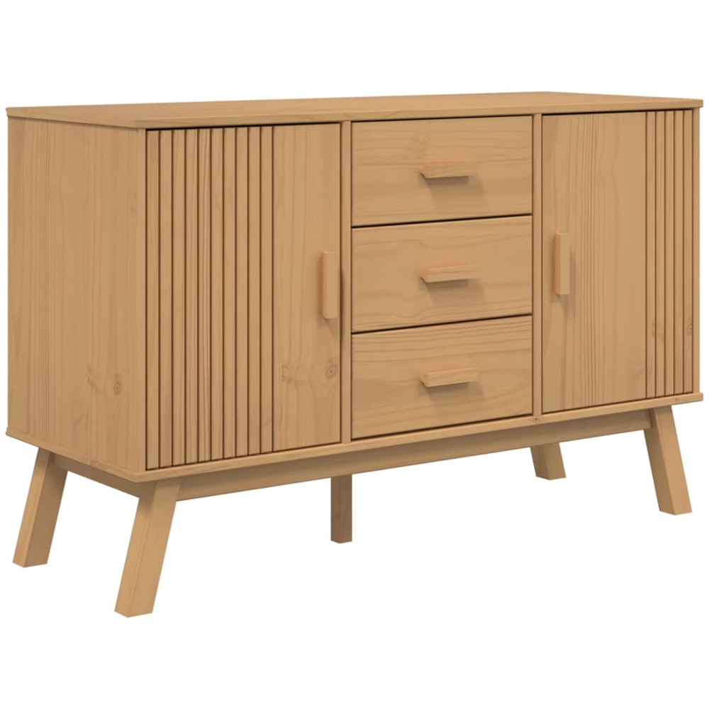 vidaXL Olden 2 Door 3 Drawer Brown Solid Pine Wood Sideboard Image 2