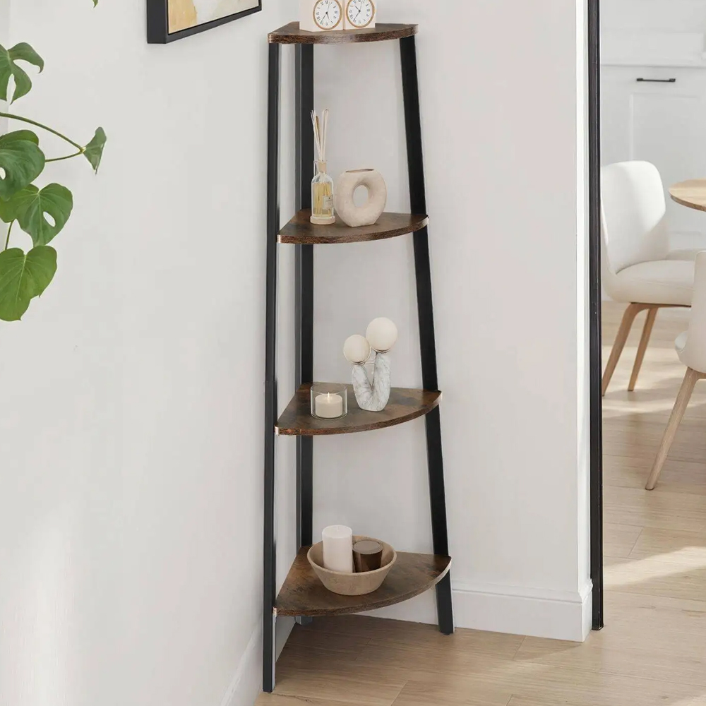 tectake Newbridge 4 Shelf Dark Wood Corner Shelving Unit Image 1