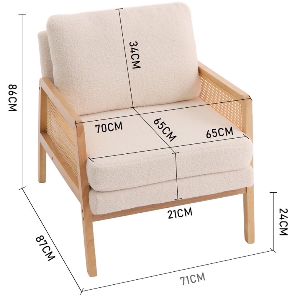 Living and Home Teddy Fleece Cushion Modern Rattan Armchair Image 8