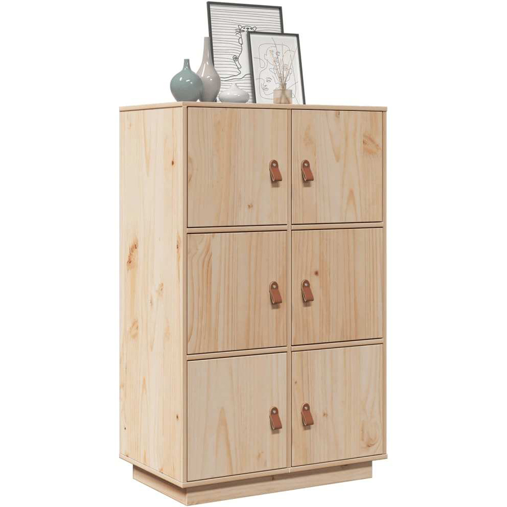 vidaXL 6 Door Brown Pine Wood Highboard Image 2