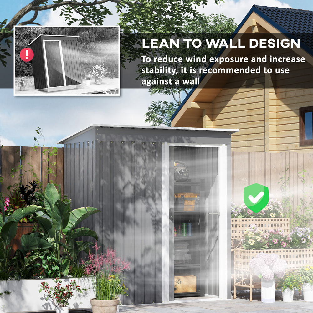Outsunny 5 x 2.5ft Grey Sloped Roof Garden Storage Shed with Sliding Door Image 8
