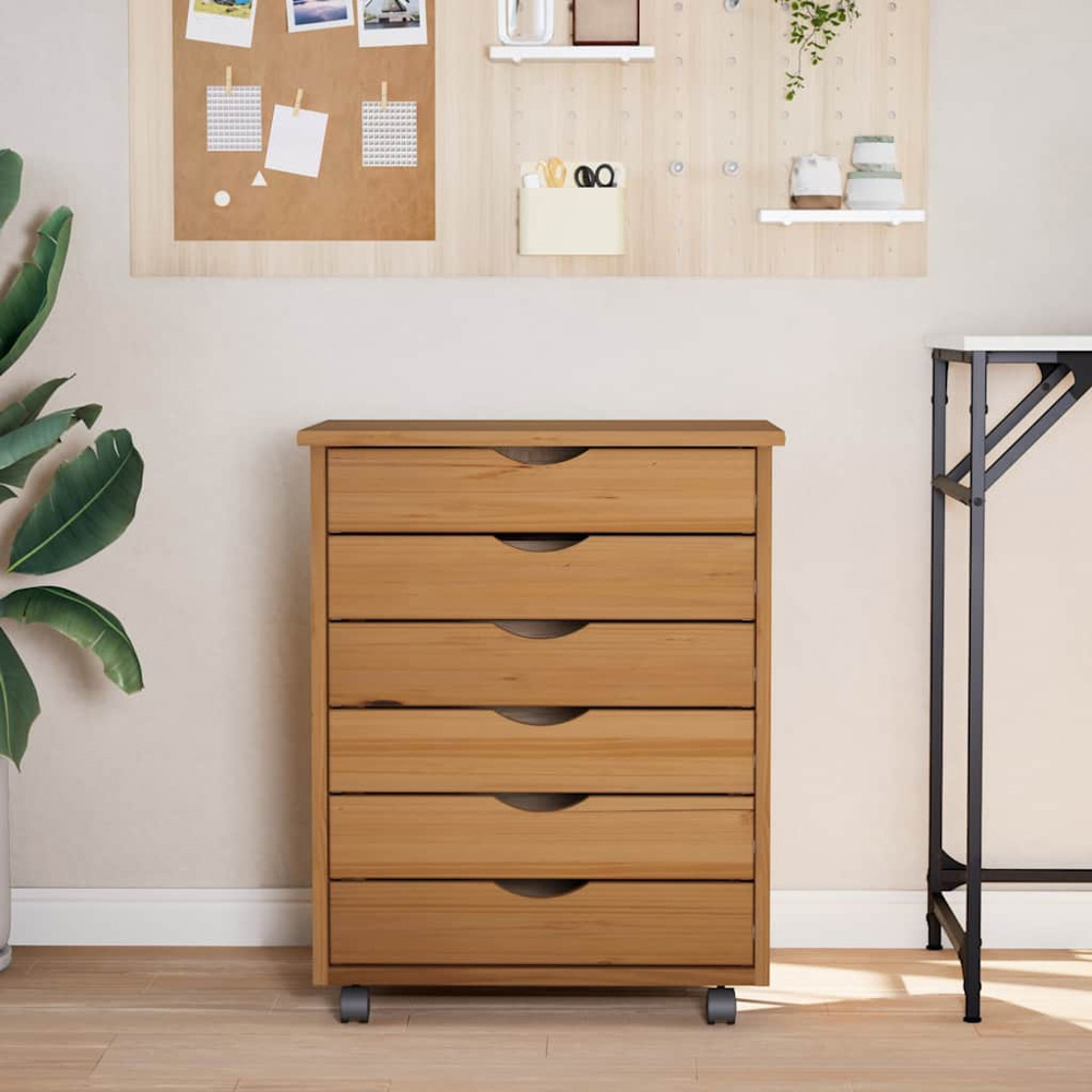 vidaXL Moss 6 Drawer Honey Brown Solid Pine Mobile Chest of Drawers Image 6