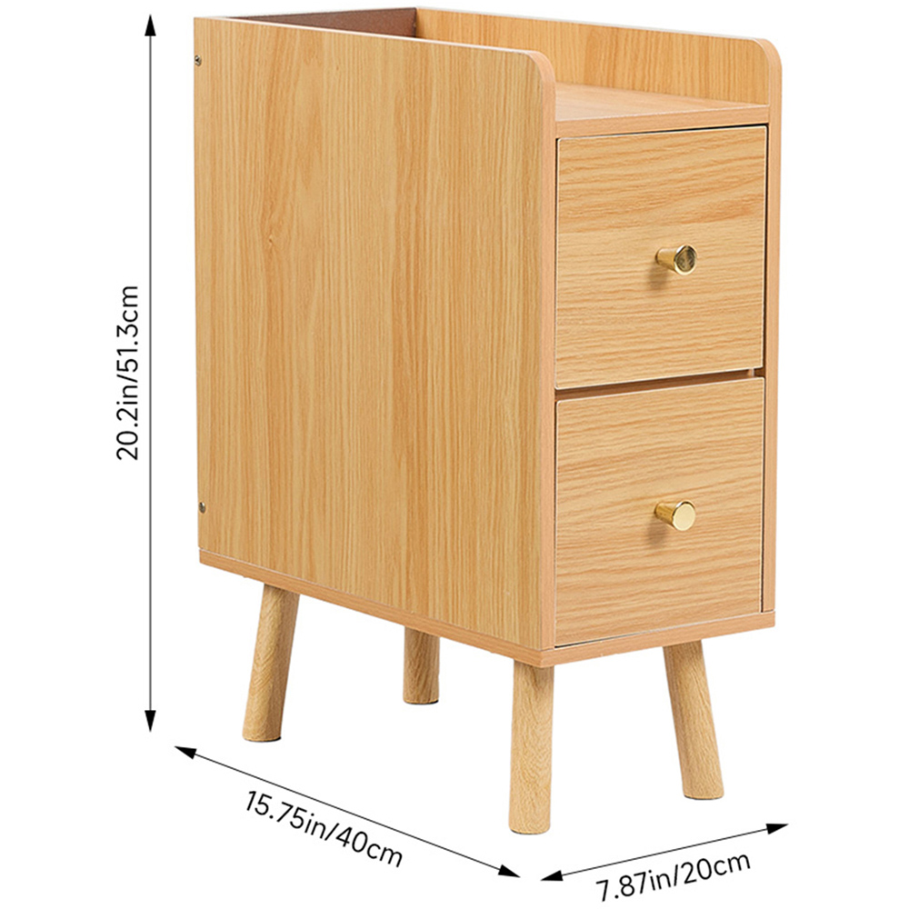 Living and Home 2 Drawer Natural Wooden Bedside Table with Raised Edge Guard Image 8