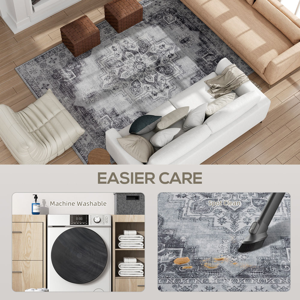 HOMCOM Grey Floral Flannel Non Slip Rug 290 x 200cm Image 5