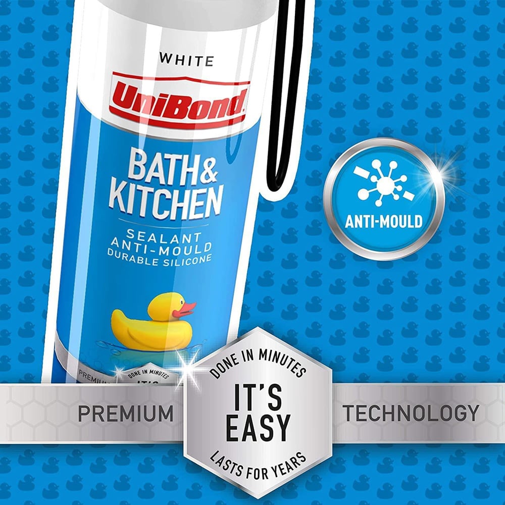 UniBond White Mould Resistant Bath and Kitchen Silicone Sealant 208g 2 Pack Image 6