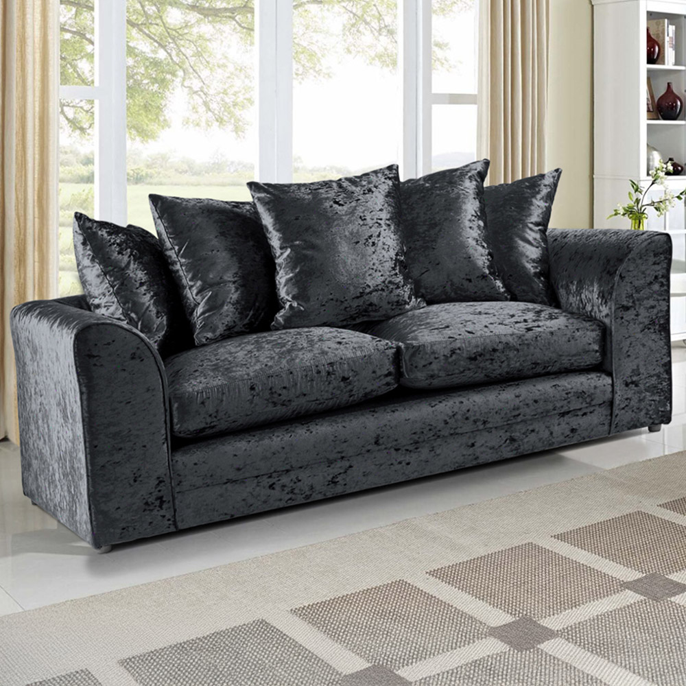 Portland Mirana Modern 3 Seater Black Crush Velvet Sofa Image 1