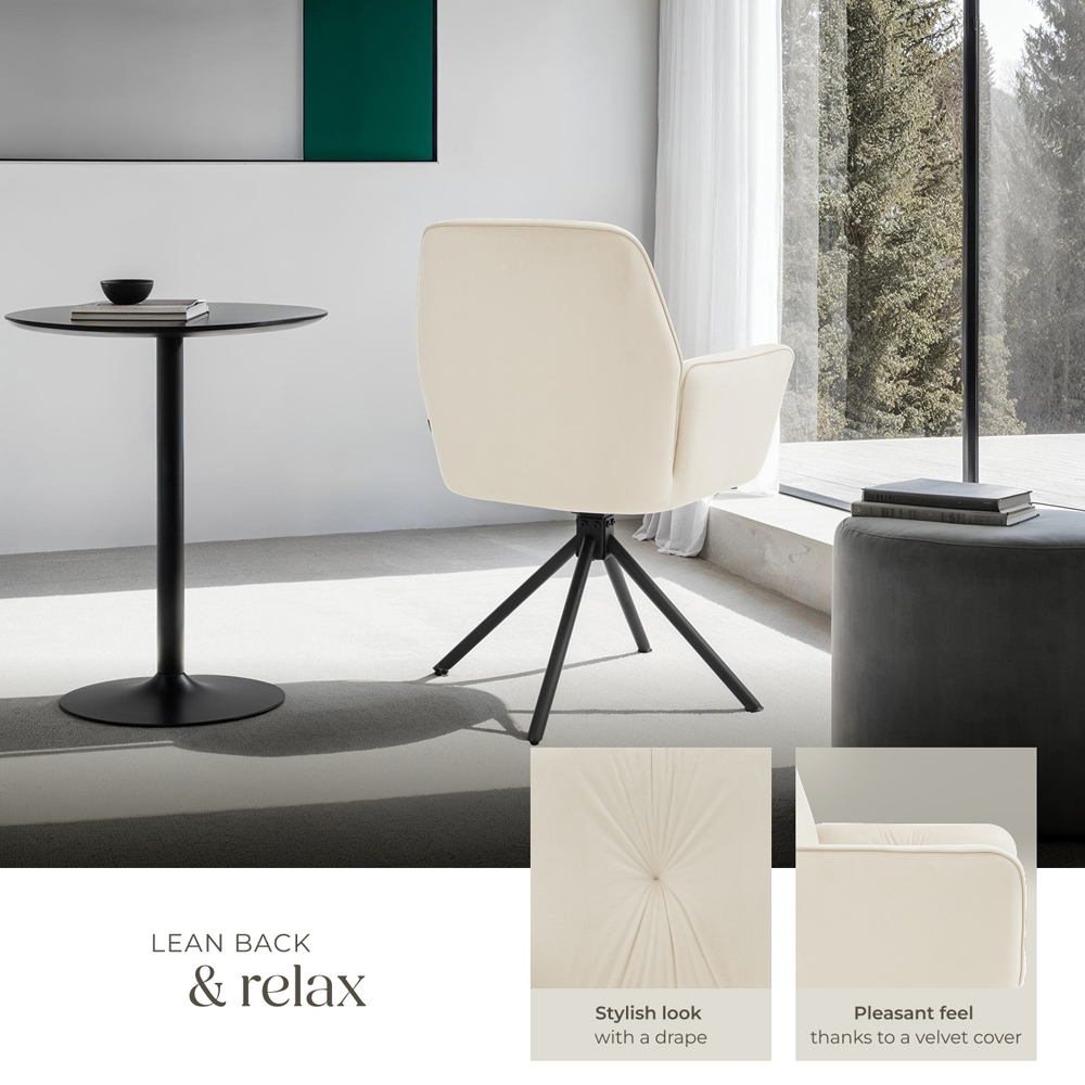 tectake Lenia Set of 2 Cream and Black Velvet Swivel Chair Image 4