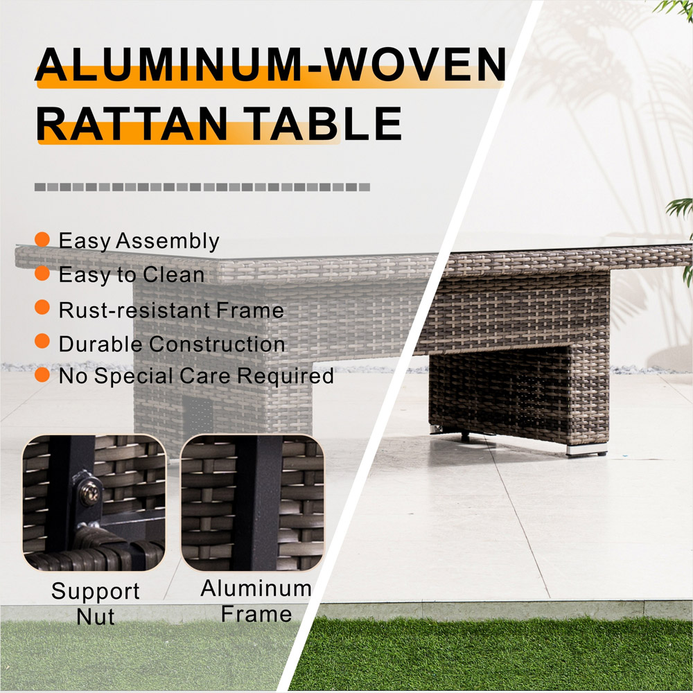 Direct Wicker Brown Rattan Tempered Glass Top Rising Garden Table Image 4