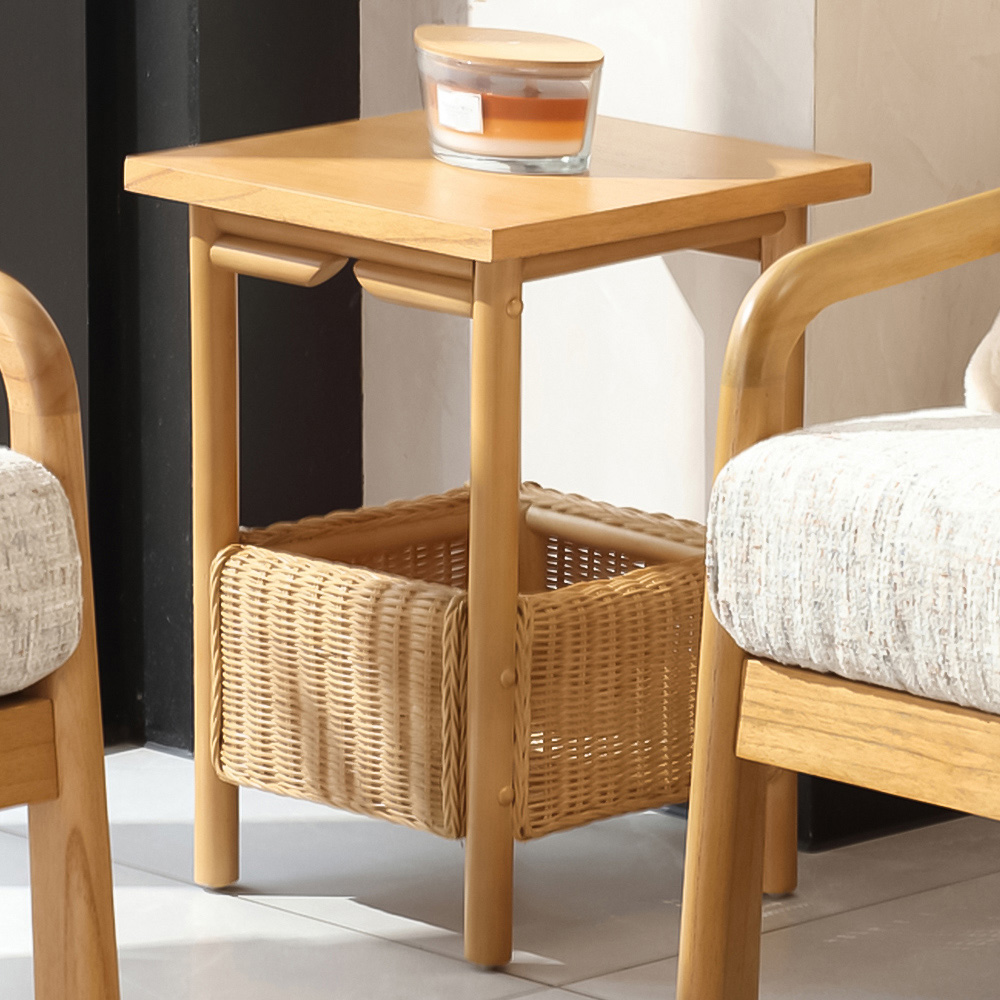 Desser Dubai Single Shelf Light Oak Natural Rattan Lamp Table Image 1