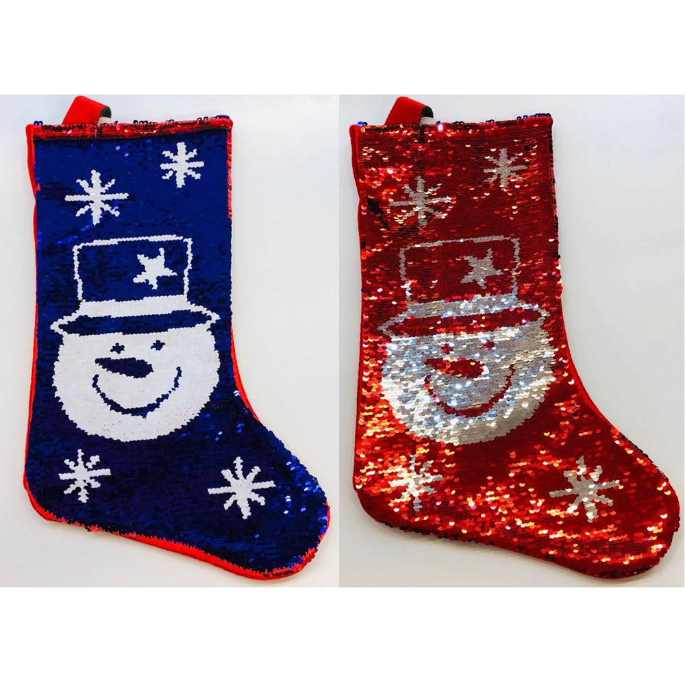 Shatchi Novelty 2-in-1 Sequin Snowman Santa Stocking Sack Christmas Decoration 45cm Image 2