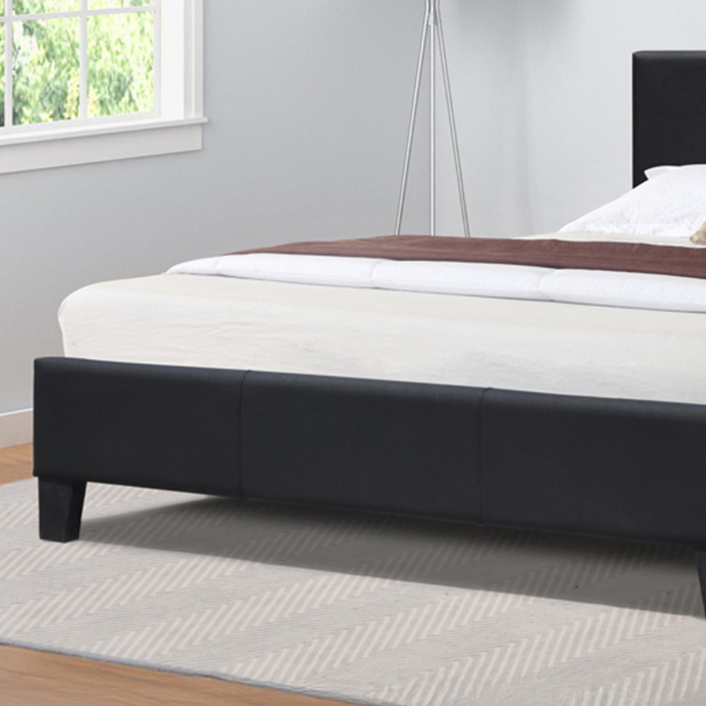 Comfy Living Small Double Black Faux Leather Bed Frame with Padded Headboard Image 3