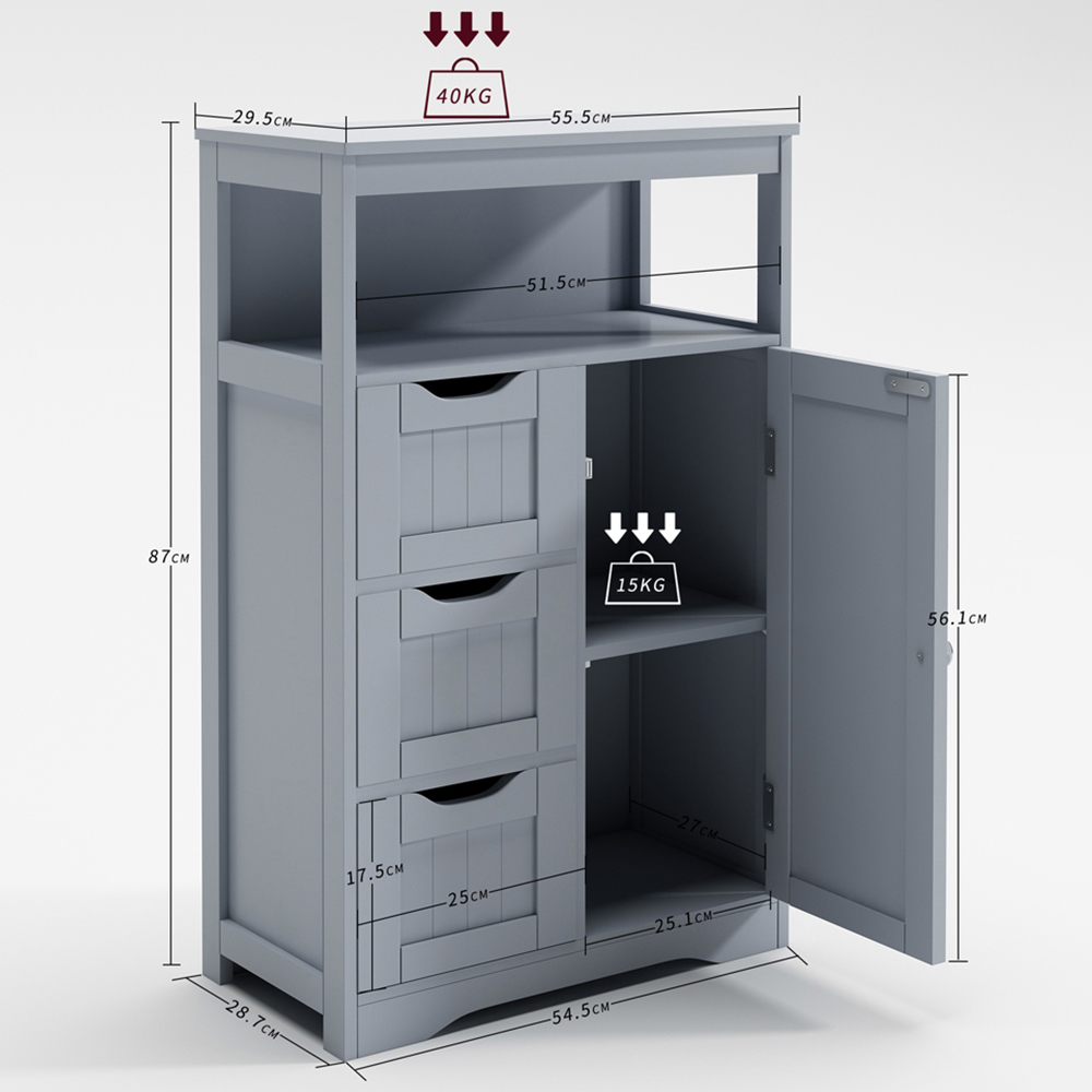Dakota 3 Drawer Grey Bathroom Storage Cabinet Image 6