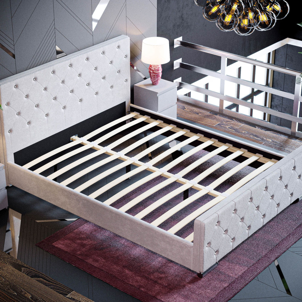 Vida Designs Arabella King Size Light Grey Velvet Bed Frame Image 5