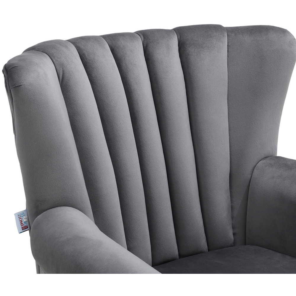 Living and Home Vintage Grey Velvet Wingback Armchair Image 4