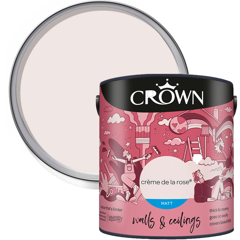 Crown Breatheasy Walls & Ceilings Creme De La Rose Matt Emulsion Paint 2.5L Image 1