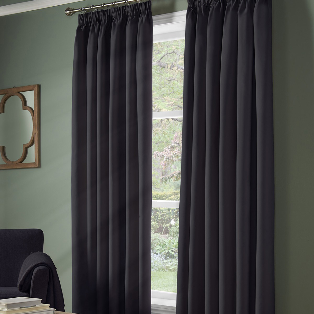 Alan Symonds Essential Charcoal Plain Pencil Pleat Taped Top Curtains 117 x 183cm Image 1