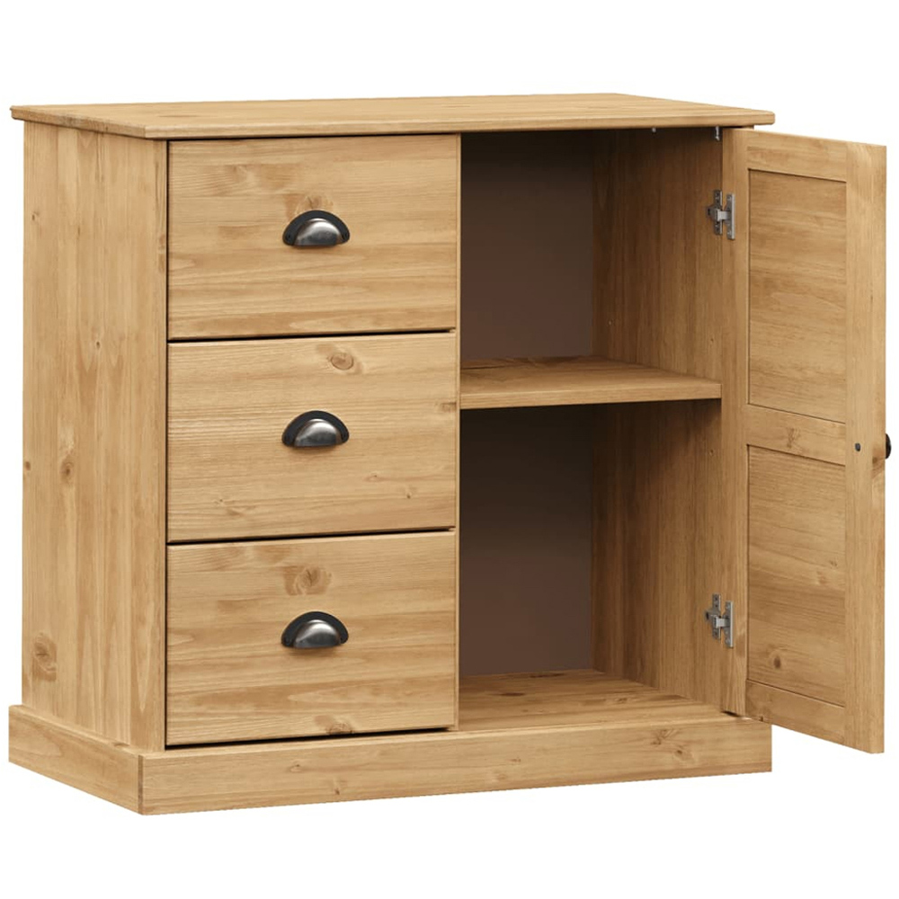 vidaXL Vigo Single Door 3 Drawer Brown Solid Pine Wood Sideboard Image 4