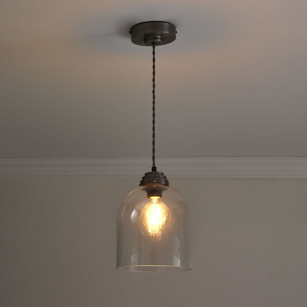 Wilko Large Glass Pewter Industrial Pendant Light Shade Image 5