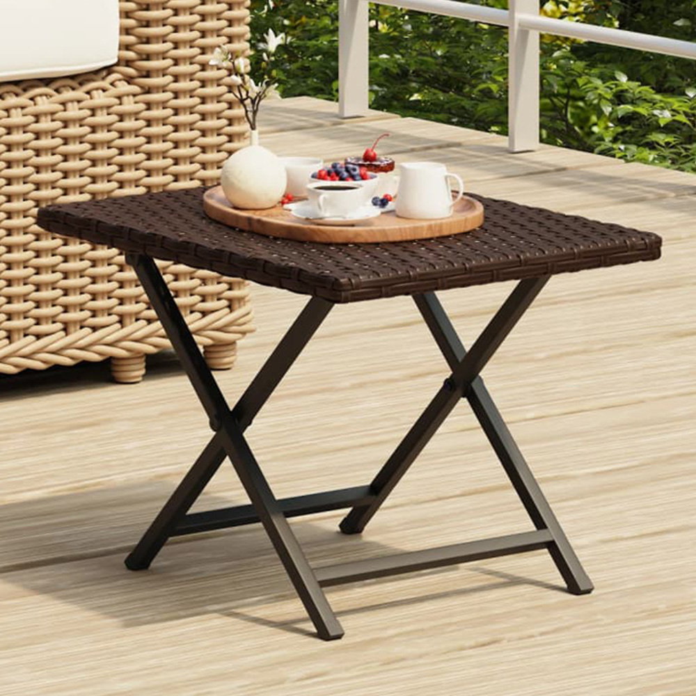 vidaXL Brown Polyrattan Foldable Garden Table Image 1