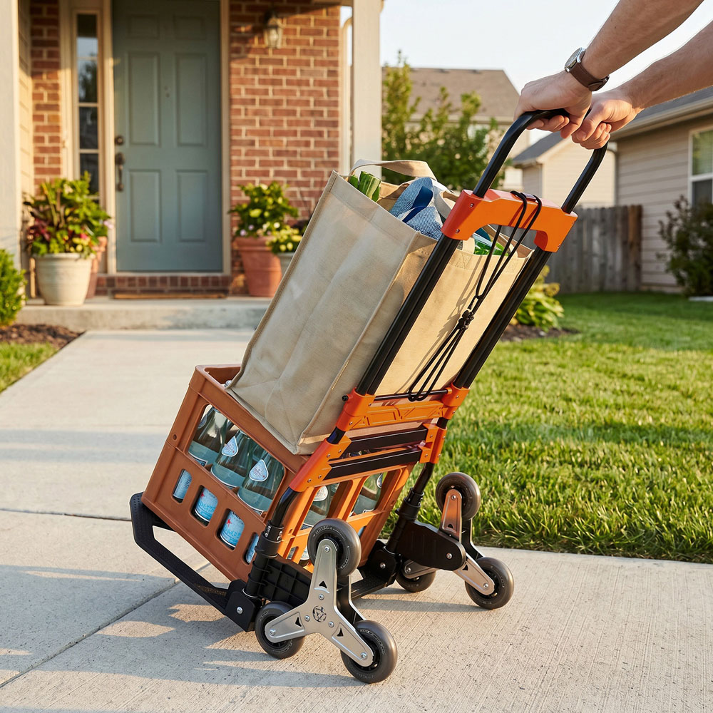 HOMCOM Black and Orange Heavy-Duty Foldable Trolley on Wheels Image 4