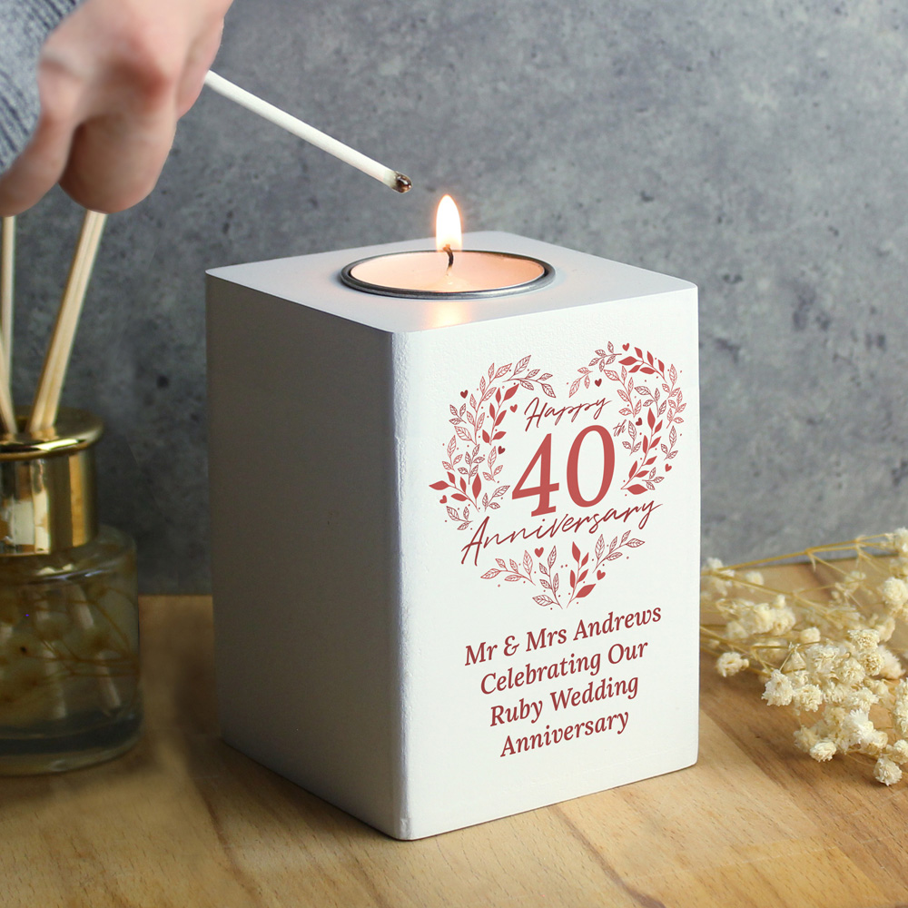 Personalised Memento Personalised 40th Ruby Wedding Anniversary Tea Light Holder Image 3