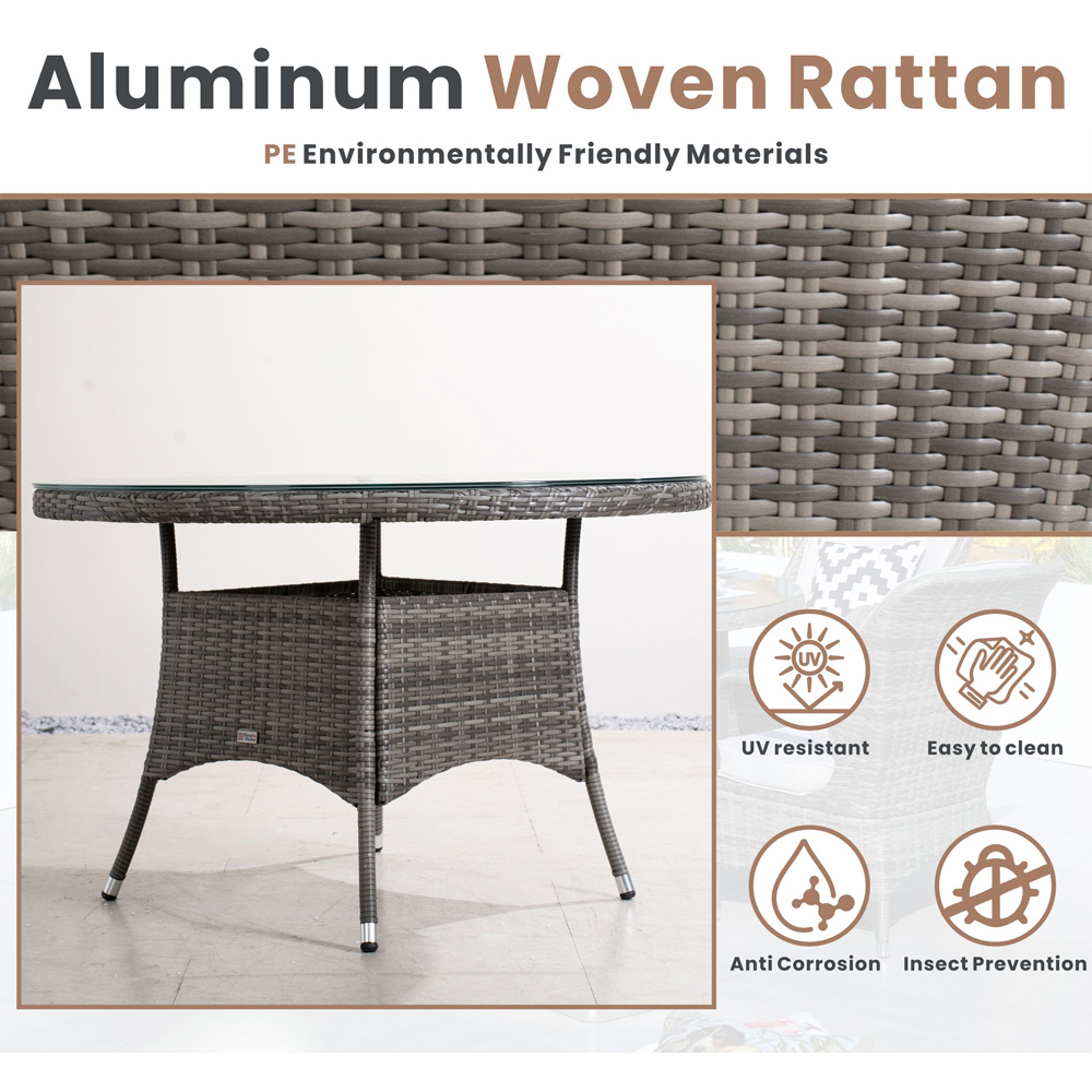 Direct Wicker Outdoor 4 Seater Grey Rattan Glass Top Aluminium Frame Round Dining Table Image 5