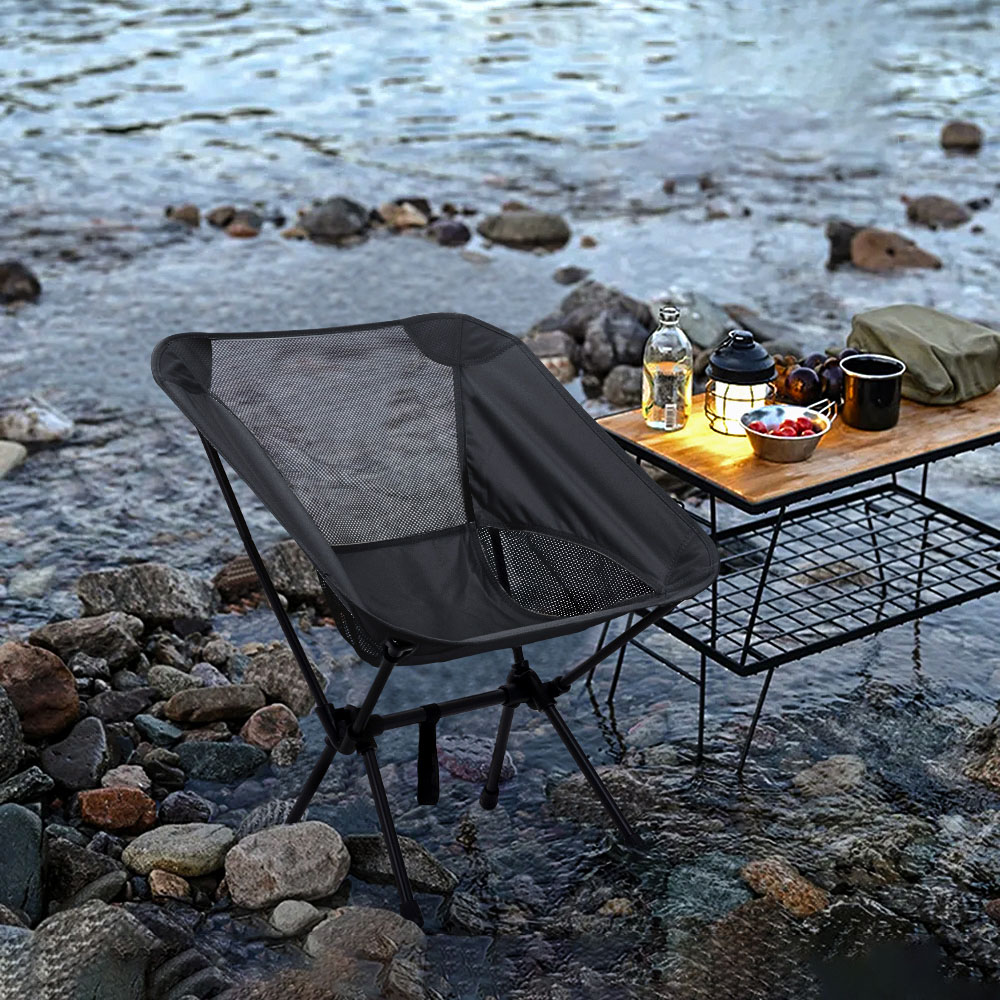 Living and Home Black Breathable Mesh Foldable Camping Chair Image 7